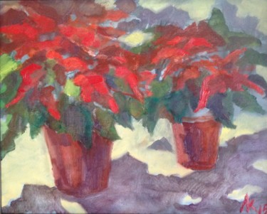 Painting titled "Red flowers" by Larisa Kucherenko, Original Artwork, Oil