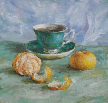 Картина под названием "Натюрморт " Чай с м…" - Лариса Корзникова, Подлинное произведение искусства, Масло