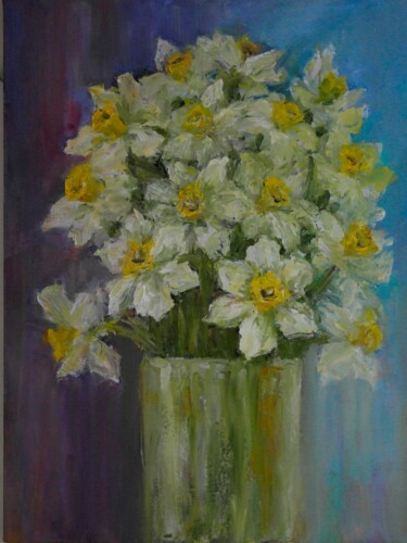 Painting titled "Daffodils" by Larisa Korznikova, Original Artwork, Oil