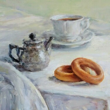 Картина под названием "Натюрморт "Чай с ба…" - Лариса Корзникова, Подлинное произведение искусства, Масло