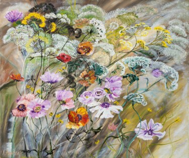 Pintura titulada "Meadow-Original oil…" por Larisa Lavrova, Obra de arte original, Oleo