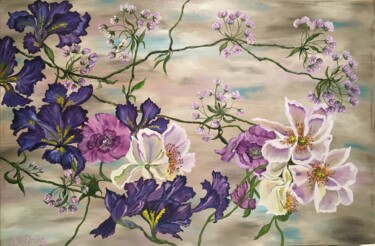 Painting titled "Irises- Original oi…" by Larisa Lavrova, Original Artwork, Oil