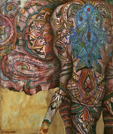 Pintura titulada "Red Luck - oil acry…" por Larisa Lavrova, Obra de arte original, Oleo Montado en Bastidor de camilla de ma…