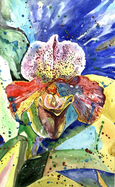 Painting titled "Beauty orchid" by Larisa Lavrova, Original Artwork, Watercolor