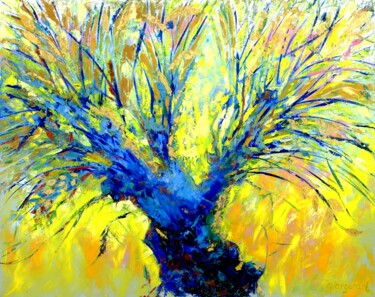 Painting titled "Lucky Tree painting…" by Larisa Lavrova, Original Artwork, Oil Mounted on Wood Stretcher frame