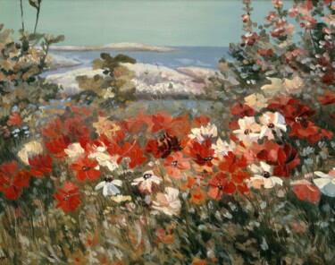 Картина под названием "Funny meadow - oil…" - Larisa Lavrova, Подлинное произведение искусства, Масло Установлен на Деревянн…