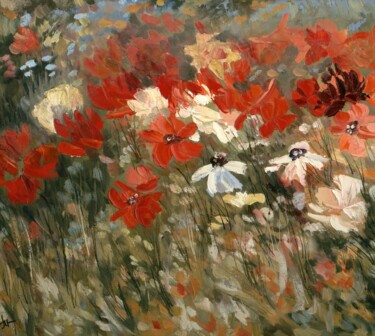 Painting titled "Funny meadow part 1…" by Larisa Lavrova, Original Artwork, Oil