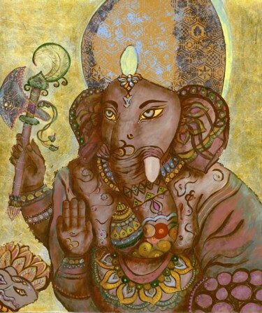 Painting titled "LORD GANESH" by Larisa Lavrova, Original Artwork, Acrylic Mounted on Wood Stretcher frame
