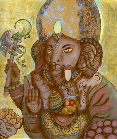 Malerei mit dem Titel "LORD GANESH" von Larisa Lavrova, Original-Kunstwerk, Acryl Auf Keilrahmen aus Holz montiert