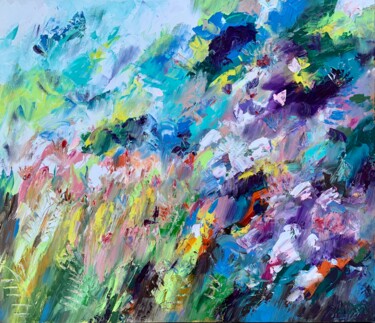 Painting titled "Mad Meadow" by Larisa Lavrova, Original Artwork, Oil Mounted on Wood Stretcher frame