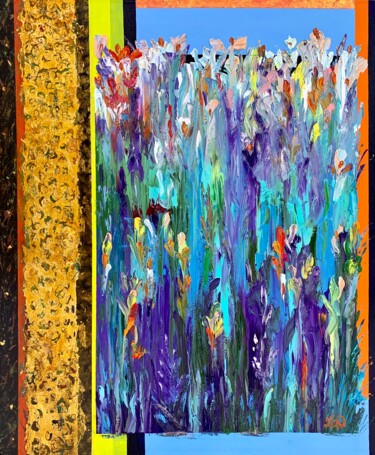 Painting titled "Golden Meadow" by Larisa Lavrova, Original Artwork, Oil Mounted on Wood Stretcher frame