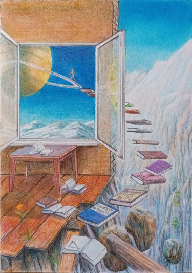 Dessin intitulée "Ascension" par Larisa Leontjeva, Œuvre d'art originale, Crayon