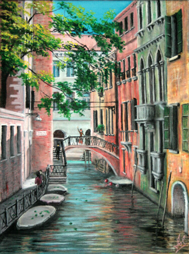 Painting titled "Venice" by Larisa Leontjeva, Original Artwork, Oil