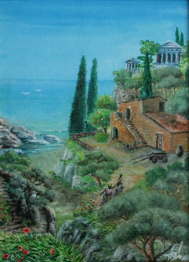 Schilderij getiteld "Italian landscape" door Larisa Leontjeva, Origineel Kunstwerk, Olie