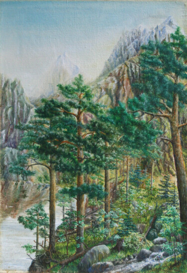 Painting titled "Altai" by Larisa Leontjeva, Original Artwork, Oil