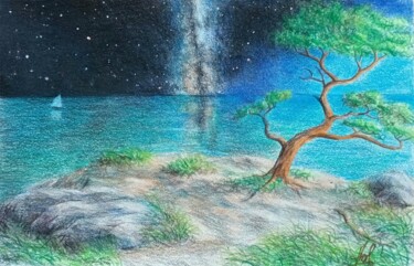 Zeichnungen mit dem Titel "Milky Way" von Larisa Leontjeva, Original-Kunstwerk, Conté-Buntstifte