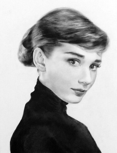 Painting titled "Audrey Hepburn" by Larisa Logacova, Original Artwork, Oil Mounted on Other rigid panel