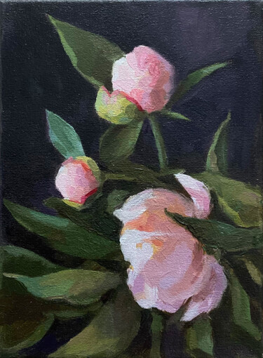 Painting titled "Pink peonies" by Larisa Logacova, Original Artwork, Oil