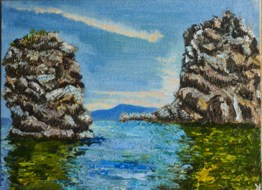 Painting titled "Kekuras of the Sea…" by Larisa Neman, Original Artwork, Oil Mounted on Cardboard
