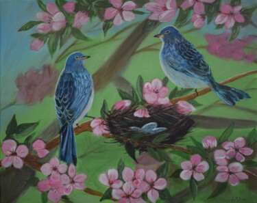 Malerei mit dem Titel "Frühlingsvögel Acry…" von Larisa Pires, Original-Kunstwerk, Acryl