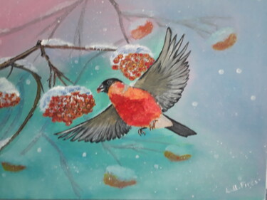 Painting titled "Wintervogel" by Larisa Pires, Original Artwork, Acrylic