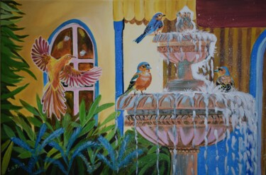 Painting titled "Gartenvogel Acrylbi…" by Larisa Pires, Original Artwork, Acrylic