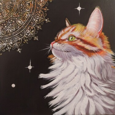 Pintura titulada "Mystic cat Acrylbild" por Larisa Pires, Obra de arte original, Acrílico