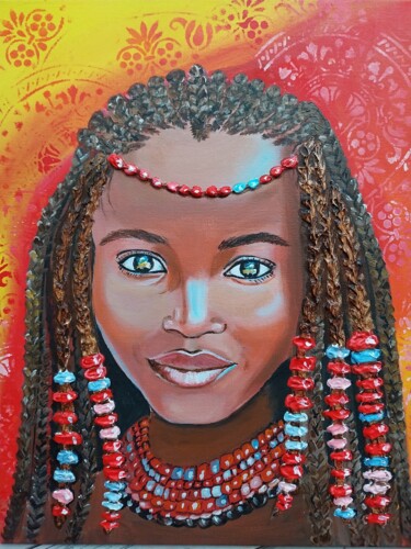 Painting titled "Afrikanisches Mädch…" by Larisa Pires, Original Artwork, Acrylic