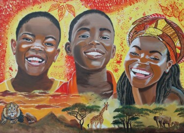 Painting titled "Afrikanische Kinder…" by Larisa Pires, Original Artwork, Acrylic