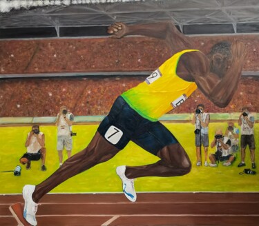 Pittura intitolato "Sports Running Pain…" da Larisa Raevskaia, Opera d'arte originale, Olio