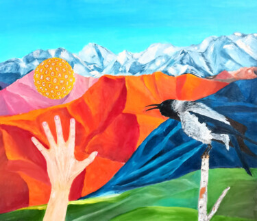 Painting titled "Mountain Painting R…" by Larisa Raevskaia, Original Artwork, Oil