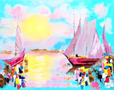 Pittura intitolato "Sailboat Painting S…" da Larisa Raevskaia, Opera d'arte originale, Olio