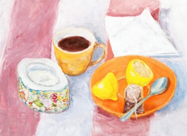 Painting titled "Tea Cup Painting St…" by Larisa Raevskaia, Original Artwork, Oil