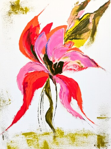 Painting titled "Lily Painting Flowe…" by Larisa Raevskaia, Original Artwork, Oil