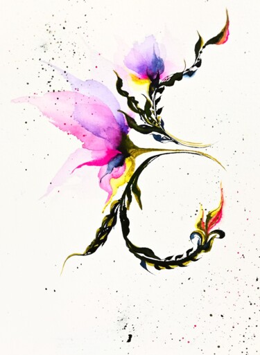 Картина под названием "Lily Painting Flowe…" - Larisa Raevskaia, Подлинное произведение искусства, Акварель