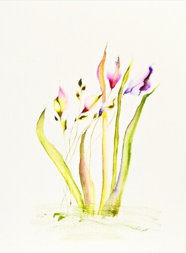 Painting titled "Lily Painting Water…" by Larisa Raevskaia, Original Artwork, Watercolor