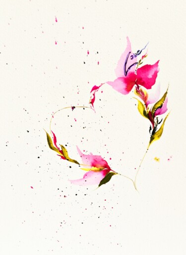 Painting titled "Flowers Painting Lo…" by Larisa Raevskaia, Original Artwork, Watercolor