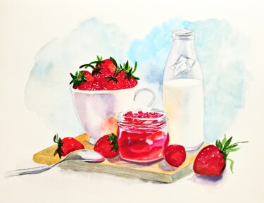 "Strawberry Painting…" başlıklı Tablo Larisa Raevskaia tarafından, Orijinal sanat, Suluboya