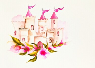 Painting titled "Castle Painting Ill…" by Larisa Raevskaia, Original Artwork, Watercolor