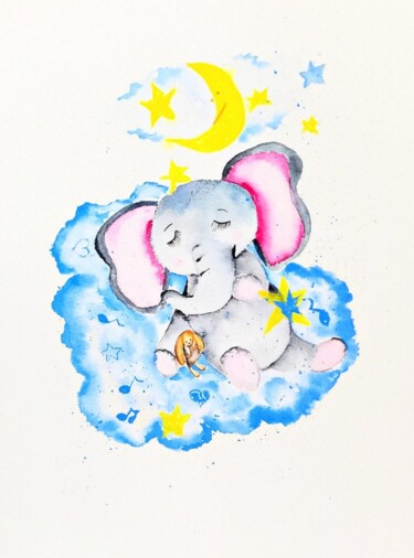 Peinture intitulée "Elephant Painting S…" par Larisa Raevskaia, Œuvre d'art originale, Aquarelle