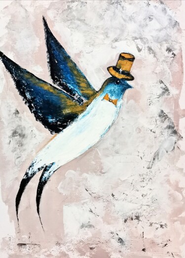 Malerei mit dem Titel "Bird Swallow Painti…" von Larisa Raevskaia, Original-Kunstwerk, Acryl