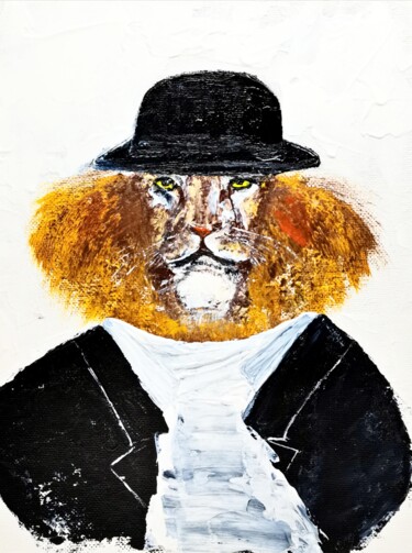 Pittura intitolato "Lion Painting Anima…" da Larisa Raevskaia, Opera d'arte originale, Acrilico