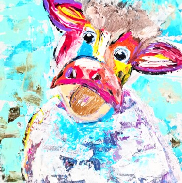 Schilderij getiteld "Cow Painting Animal…" door Larisa Raevskaia, Origineel Kunstwerk, Acryl