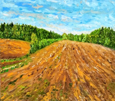 Ζωγραφική με τίτλο "Field Painting Land…" από Larisa Raevskaia, Αυθεντικά έργα τέχνης, Λάδι