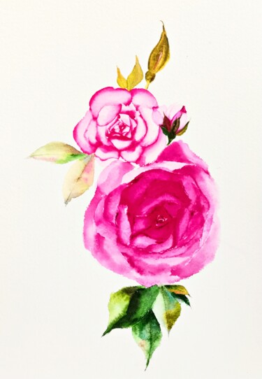 Schilderij getiteld "Rose Painting Flora…" door Larisa Raevskaia, Origineel Kunstwerk, Aquarel