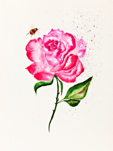 Pintura intitulada "Rose Painting Water…" por Larisa Raevskaia, Obras de arte originais, Aquarela