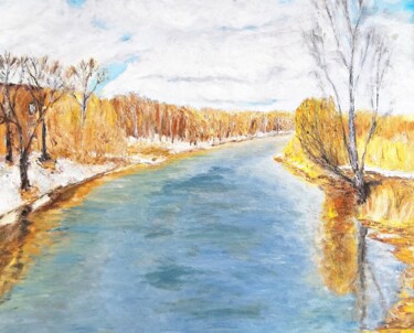 Malerei mit dem Titel "Spring Painting Lak…" von Larisa Raevskaia, Original-Kunstwerk, Öl
