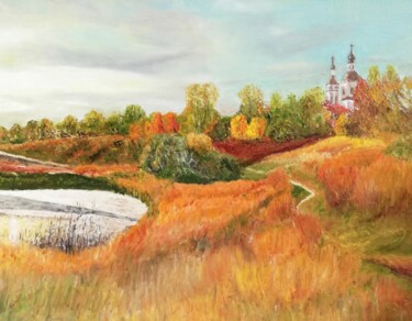 Malerei mit dem Titel "Autumn Landscape Oi…" von Larisa Raevskaia, Original-Kunstwerk, Öl