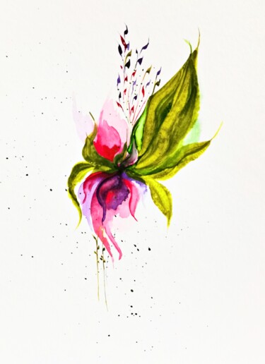 Картина под названием "Watercolor Iris Ori…" - Larisa Raevskaia, Подлинное произведение искусства, Акварель