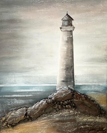 Painting titled "Lighthouse" by Larisa Robins, Original Artwork, Acrylic Mounted on Wood Stretcher frame